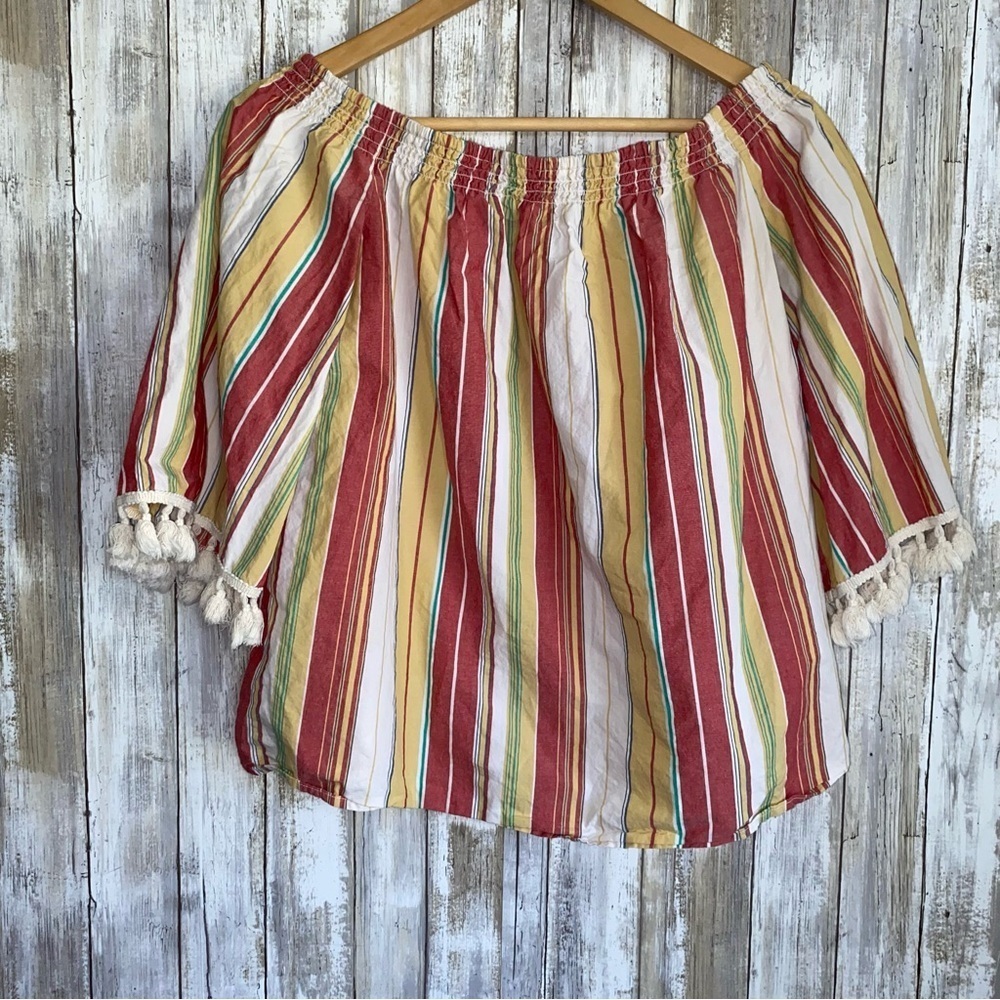 Striped Off-Shoulder Women's Top - Picture 1 of 5